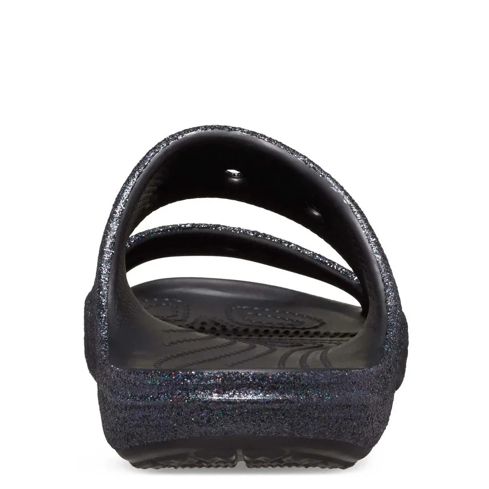 Crocs Unisex Sandals Size 13 Black Glitter Baya Slide Water Friendly Comfort